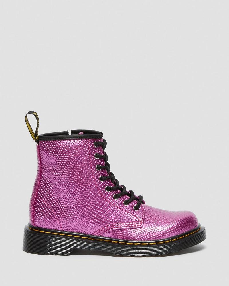 Pink Kids' Dr Martens Junior 1460 Reptile Emboss Lace Up Boots | CA 688QMA